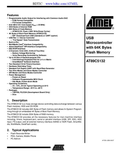 Atmel AT89C5132 Datasheet - cover page