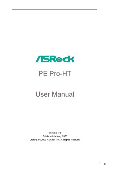 ASRock PE Pro-HT User Manual - cover page