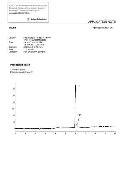 Agilent Polaris 5u C18 Insulin Application Note - cover page