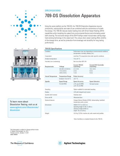 Agilent 709-DS Dissolution Apparatus Product Information - cover page