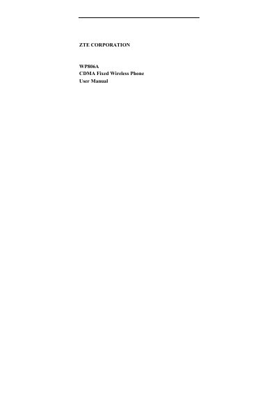 ZTE WP806A CDMA Fixed Wireless Phone User Manual - cover page