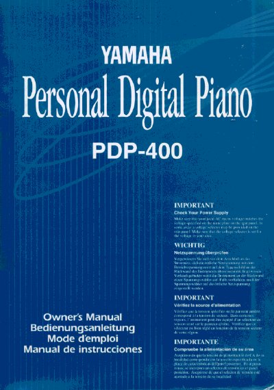 Yamaha PDP-400 Personal Digital Piano Owner's Manual - cover page
