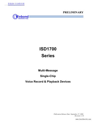 Winbond ISD1700 Series Datasheet - cover page
