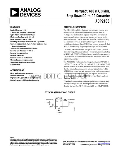 Analog Devices ADP2108 Step-Down DC-DC Converter Datasheet - cover page