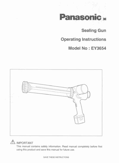 Panasonic EY3654 Sealing Gun Operating Instructions - cover page