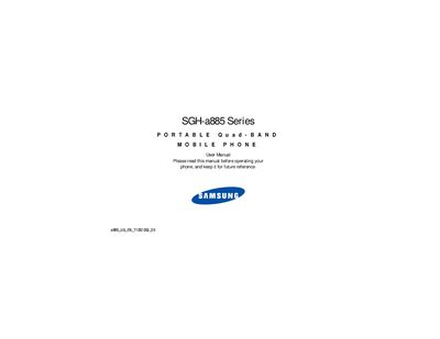 Samsung SGH-a885 Mobile Phone User Manual - cover page
