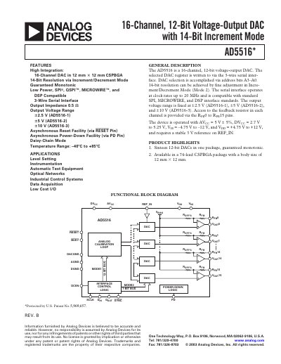Analog Devices AD5516 16-Channel 12-Bit Voltage-Output DAC Datasheet - cover page