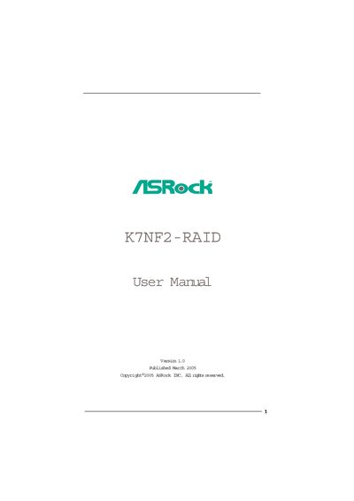 ASRock K7NF2-RAID Motherboard User Manual - cover page
