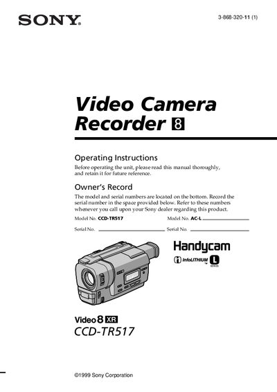 Sony CCD-TR517 Camcorder User Manual - cover page