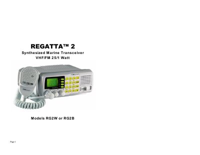 REGATTA 2 Synthesized Marine Transceiver VHF/FM 25/1 Watt Models RG2W or RG2B(1) - cover page