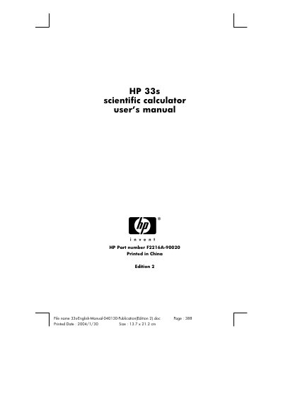 HP 33s Scientific Calculator User's Manual