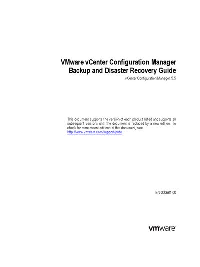 VMware vCenter Configuration Manager 5.5 Backup and Disaster Recovery Guide - cover page