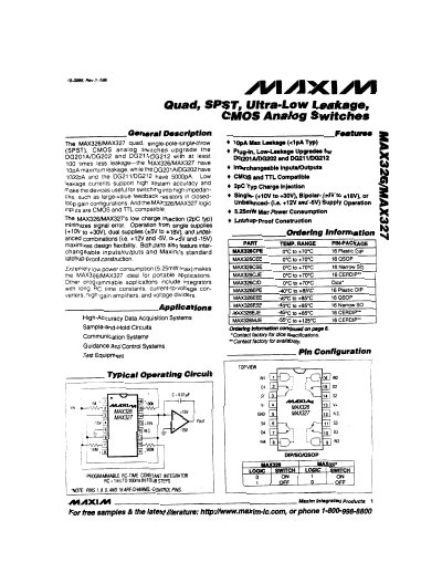 Maxim MAX326/MAX327 CMOS Analog Switch Datasheet - cover page