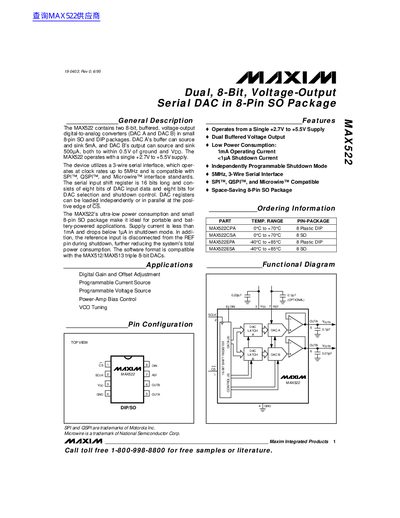 Maxim MAX522 Datasheet Handbook - cover page
