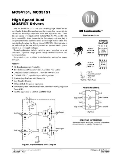 ON Semiconductor MC34151 MC33151 Datasheet - cover page
