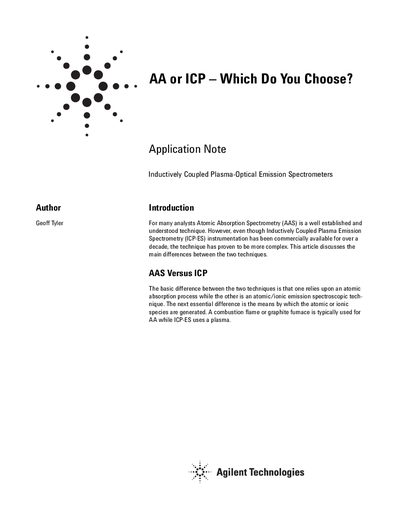 Agilent AA or ICP Which Do You Choose Application Note - cover page