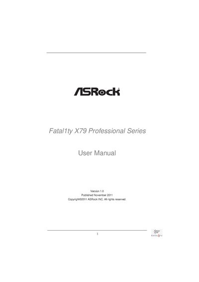 ASRock Fatal1ty X79 Professional Series User Manual - cover page