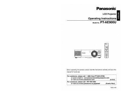 Panasonic PT-AE900U-MULTI Manual - cover page