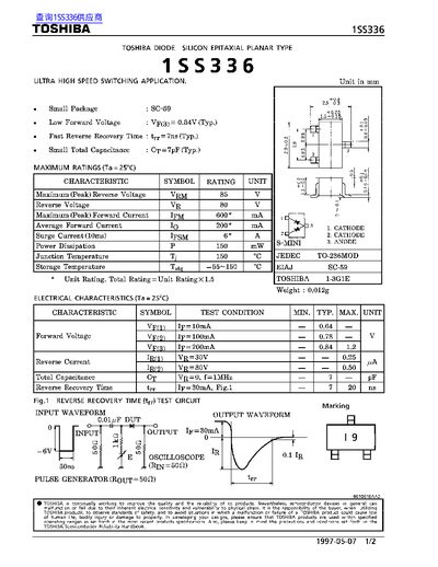 Toshiba 1SS3368 Silicon Diode Datasheet - cover page