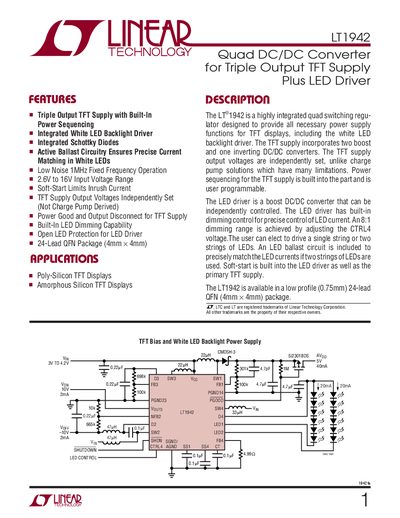 Linear Technology LT1942 Quad Switching Regulator Datasheet - cover page