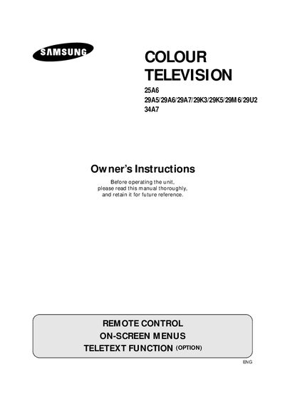 Samsung 25A6/29A5/29A6/29A7/29K3/29K5/29M6/29U2/34A7 Color Television User Manual - cover page