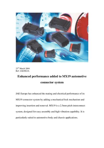 JAE MX19 Automotive Connector System Product Leaflet - cover page