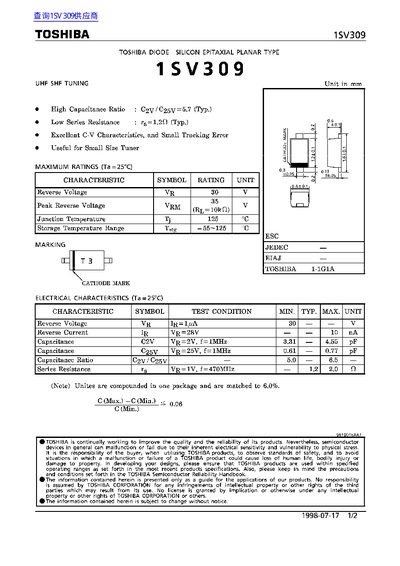 TOSHIBA 1SV309 handbook