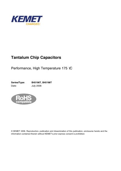 KEMET B45196T B45198T Tantalum Chip Capacitors Performance High Temperature 175°C Datasheet - cover page