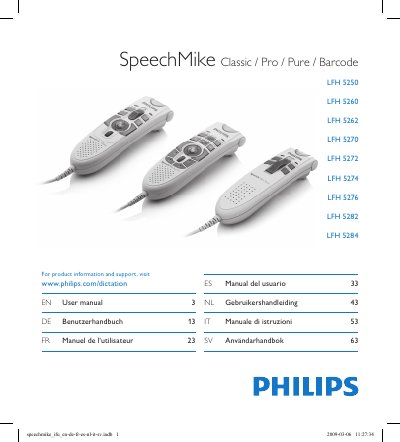 PHILIPS LFH 5250 LFH 5260 LFH 5262 LFH 5270 LFH 5272 LFH 5274 LFH 5276 LFH 5282 LFH 5284 User guide - cover page