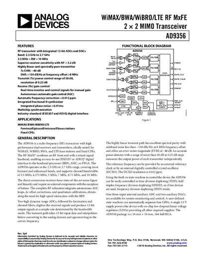 Analog Devices AD9356 RF Transceiver Datasheet - cover page