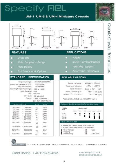 AEL Crystals UM-1 UM-4 UM-5 Miniature Crystals Datasheet - cover page