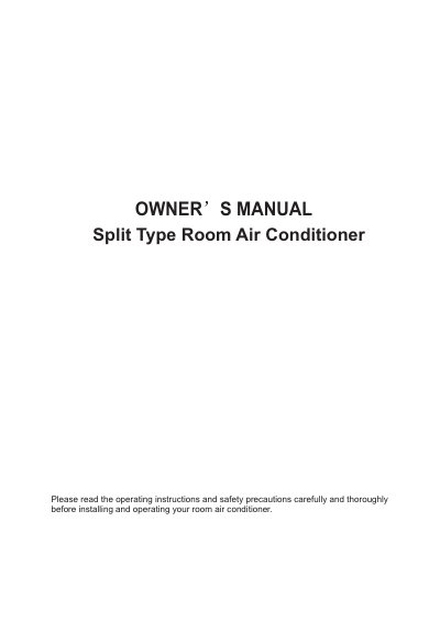Gree Split Type Room Air Conditioner Owner's Manual - cover page