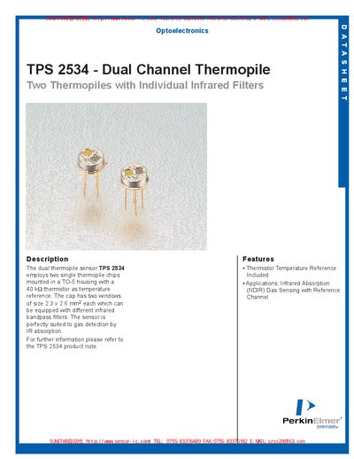 PerkinElmer TPS 2534 Dual Channel Thermopile Datasheet - cover page
