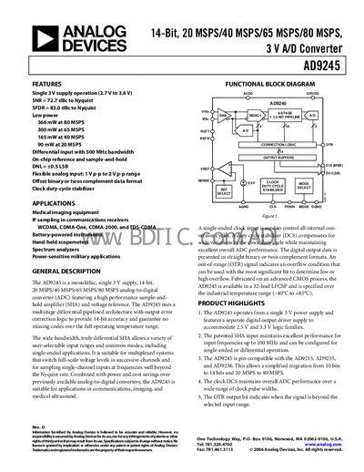 Analog Devices AD9245 Datasheet - cover page