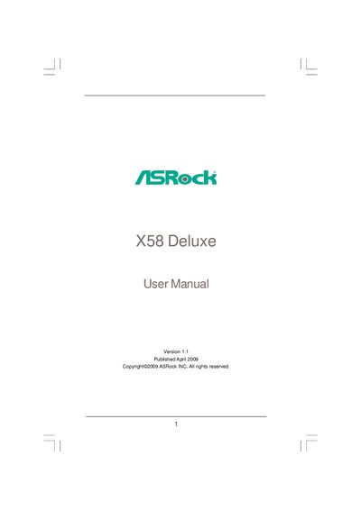 ASRock X58 Deluxe User Manual - cover page