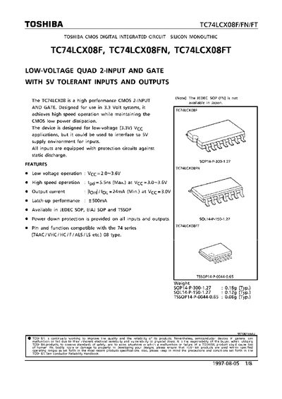 Toshiba TC74LCX08F/FN/FT Quad 2-Input AND Gate Datasheet - cover page