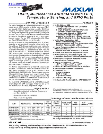 Maxim MAX1040-MAX1043/MAX1046-MAX1049 10-Bit Multichannel ADCs/DACs Datasheet - cover page