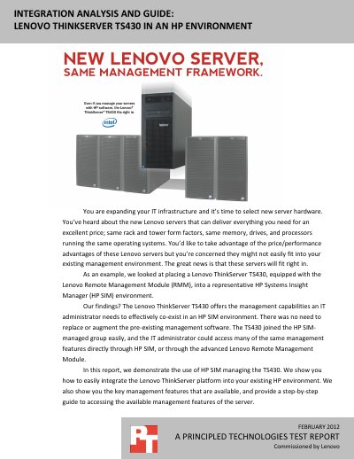 Lenovo ThinkServer TS430 Integration Analysis and Guide - cover page