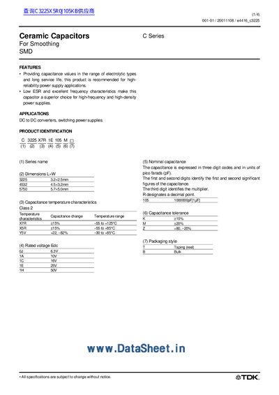 TDK C Series Ceramic Capacitors Smoothing SMD Datasheet - cover page