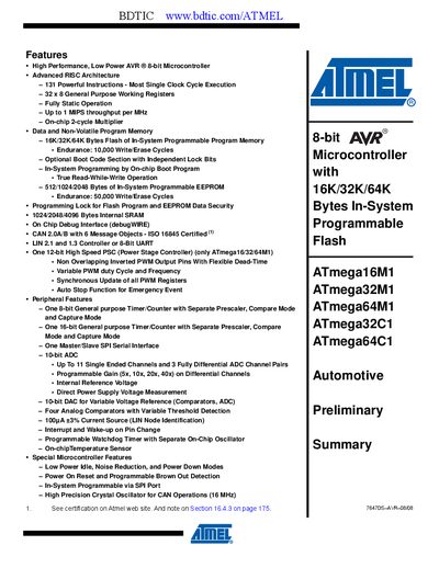 Atmel ATmega32M1 Datasheet