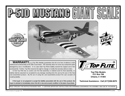 Top Flite P-51GP05 Giant Scale P-51D Mustang Assembly Manual - cover page