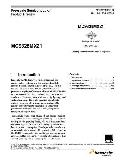 Freescale MC9328MX21 Microprocessor Product Preview Datasheet