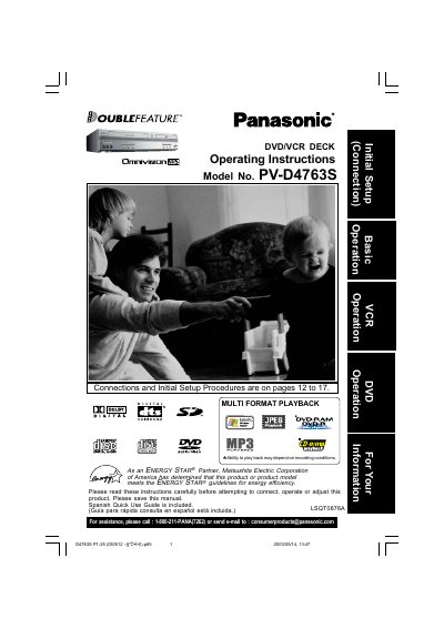 Panasonic PV-D4763S DVD/VCR Deck Operating Instructions