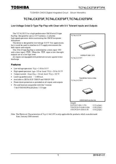 TOSHIBA TC74LCX273F TC74LCX273FT TC74LCX273FK Manual - cover page