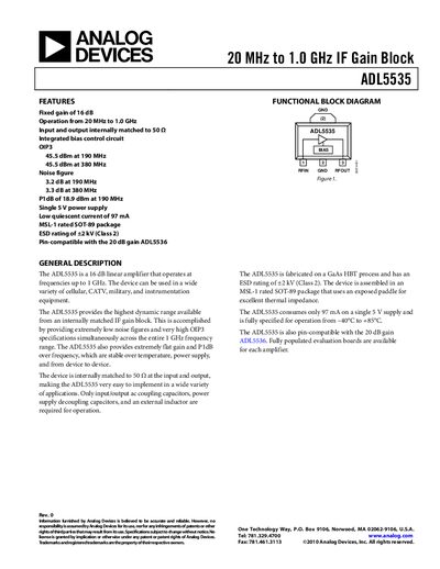 Analog Devices ADL5535 Datasheet - cover page