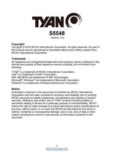 TYAN S5548 Motherboard User Manual - cover page