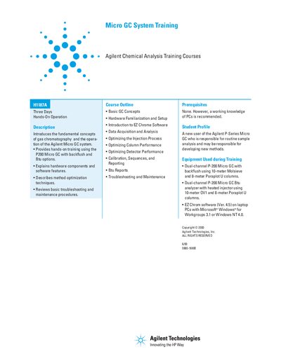 Agilent Micro GC Systems Training (H1187A) handbook - cover page