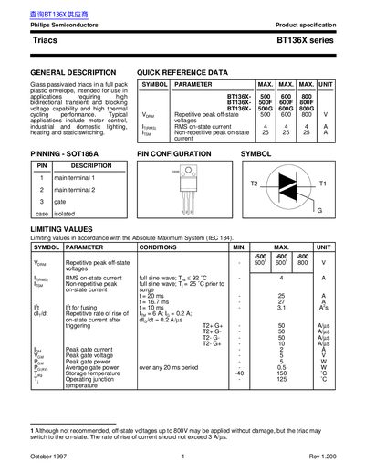 Philips Semiconductors BT136X Series Triac Datasheet - cover page
