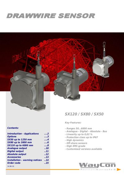 WayCon SX50/SX80/SX120 Drawwire Sensors Product Leaflet - cover page