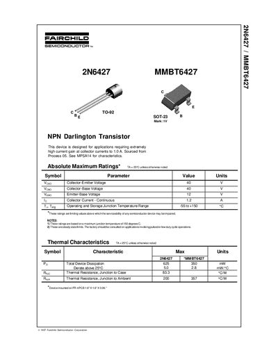 Fairchild 2N6427 MMBT6427 Datasheet - cover page